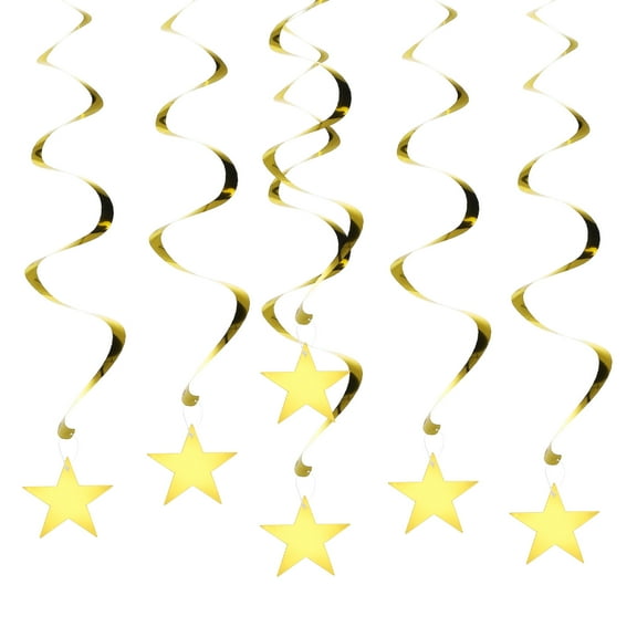 6pcs Hanging Stars Decorations, 27inch Star Hanging Decorations Party Supplies Shiny Twinkle Streamers for Wedding Birthday Party Graduation Ceiling, Gold