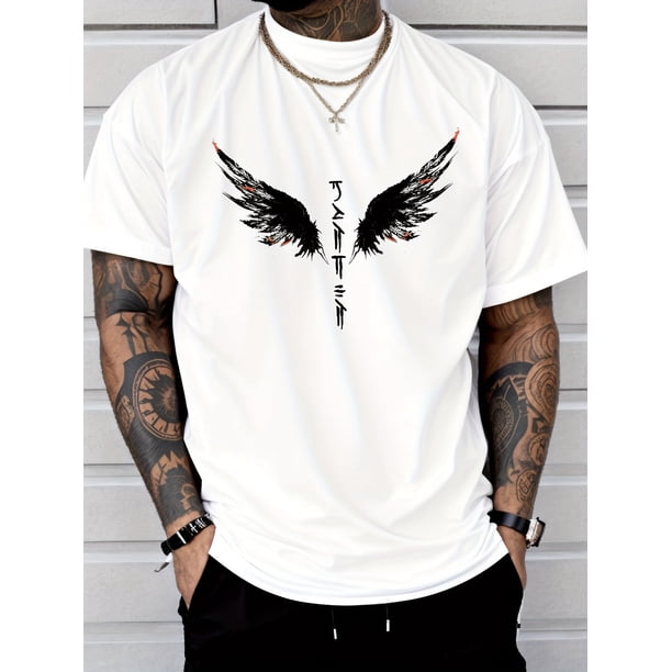 Camiseta con estampado de alas: Camiseta informal de verano de manga corta con estampado de alas - Camisetas para hombre, camisetas deportivas de ocio