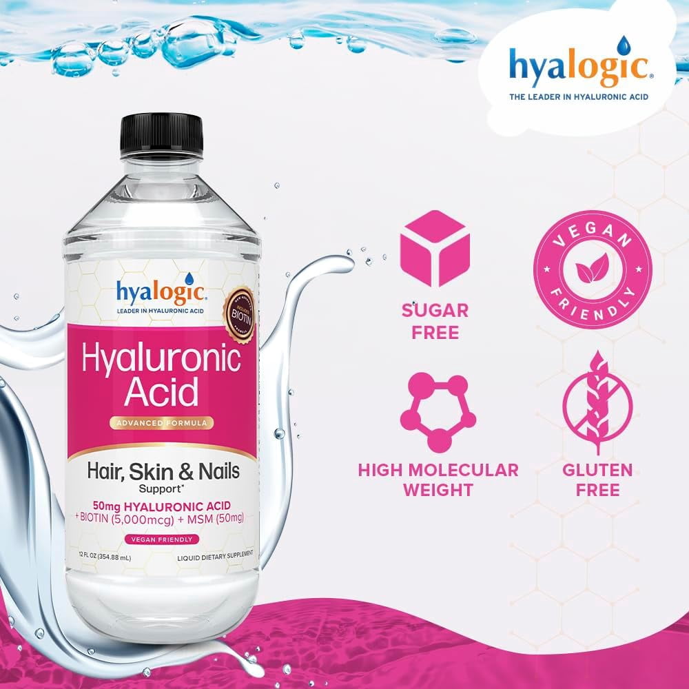 Hyalogic Hyaluronic Acid, Advanced Formula, Hair, Skin & Nails Support, 12 fl oz (354.88 ml)
