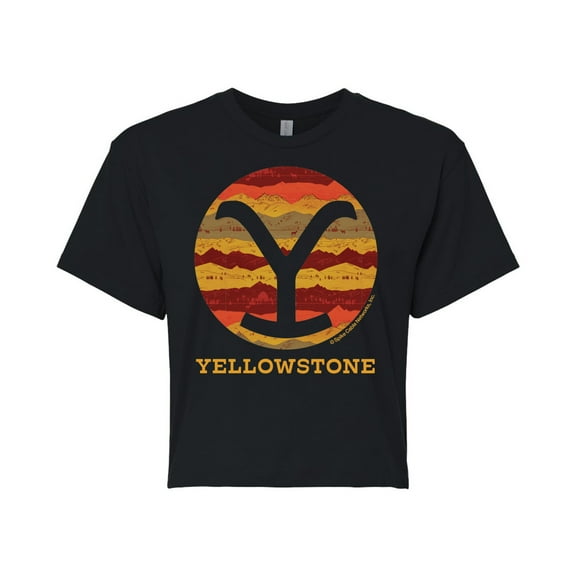 Yellowstone - Ranch Pattern Y Brand Fill - Juniors Cropped Cotton Blend T-Shirt
