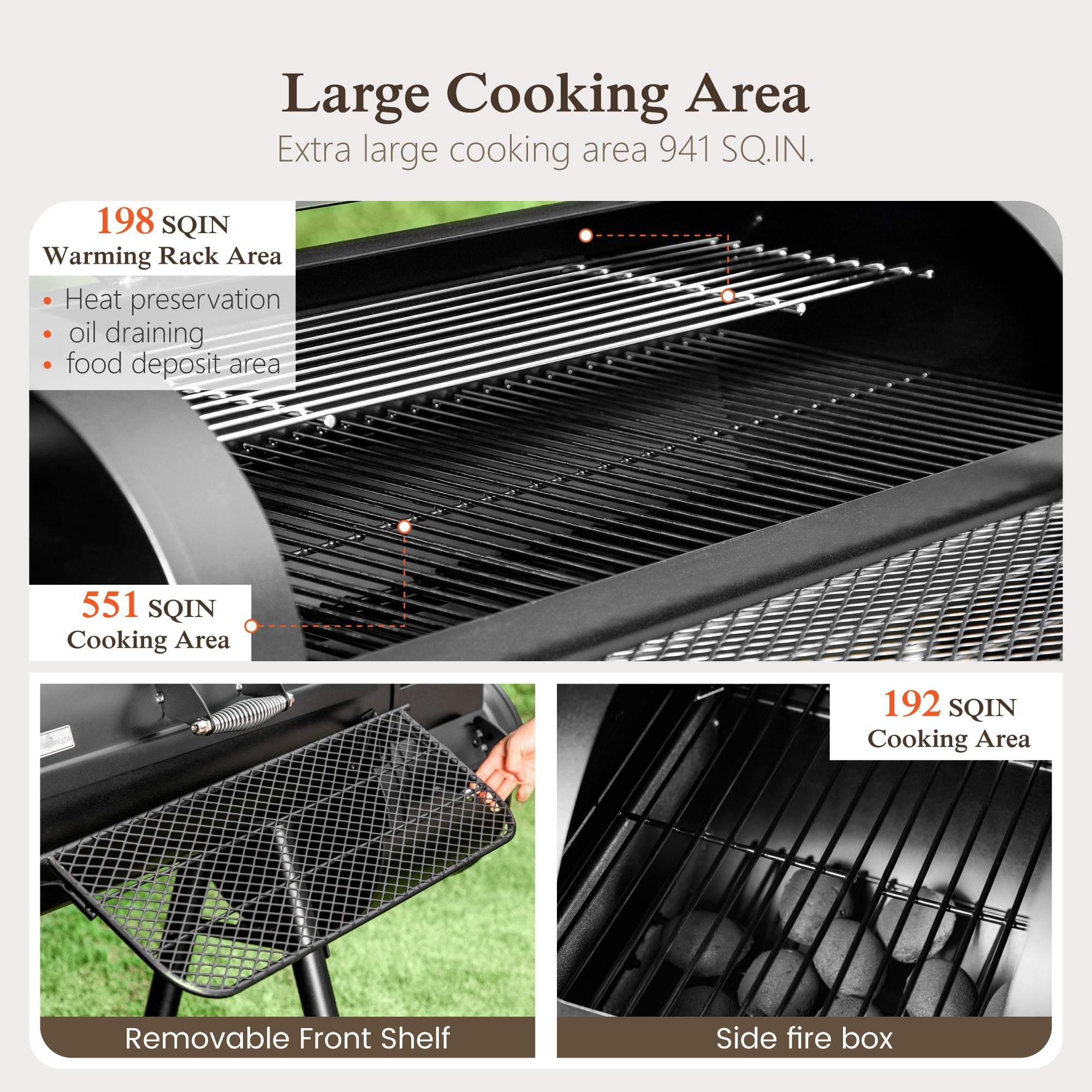 Alpha Joy Heavy Duty BBQ Charcoal Grill with Offset Smoker Overlarge 941 sq.in. Cooking Area