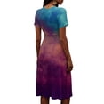 thumbnail image 6 of Laqbezok Tie-Dye Short Sleeve Midi Dress, Artistic Splash V-Neck Ruched High Waist Slimming Dress, Casual A-Line Flare Fashion Outfit, Vibrant Watercolor Sun Dress, 6 of 6