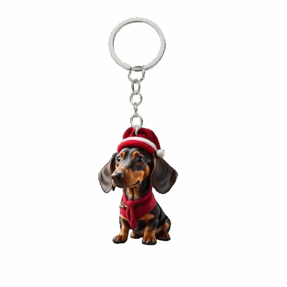 Cameland Christmas Hat Dachshund Acrylic Keychain