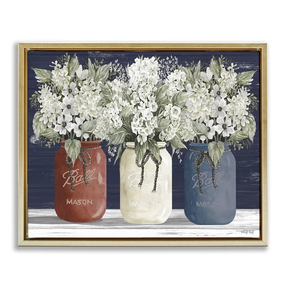 Stupell Industries Americana Floral Bouquets Rustic Flowers Country Pride Metallic Gold Framed Floating Canvas Wall Art, 24x30, by Cindy Jacobs
