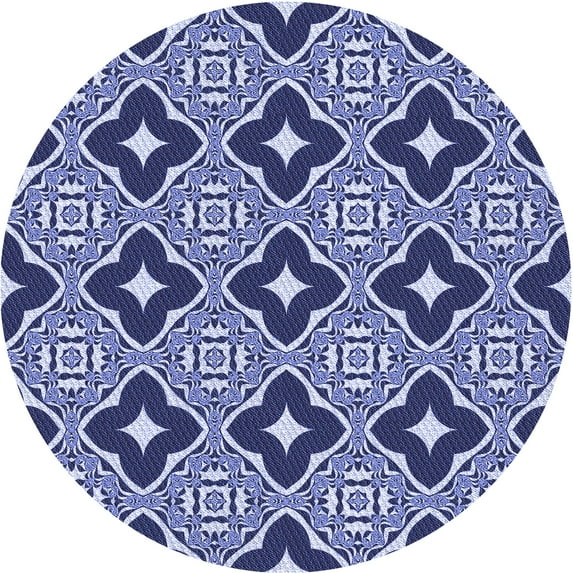 Ahgly Company Indoor Round Patterned Denim Dark Blue Area Rugs, 7' Round