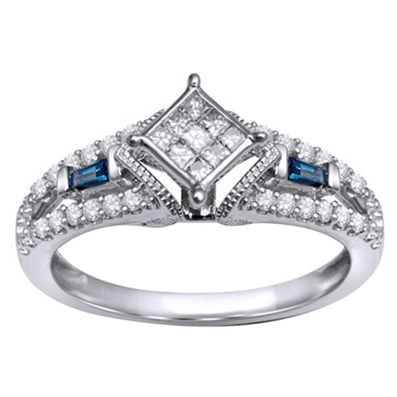 AFFY White Natural Diamond & Blue Sapphire Engagement Ring in 10k White Gold