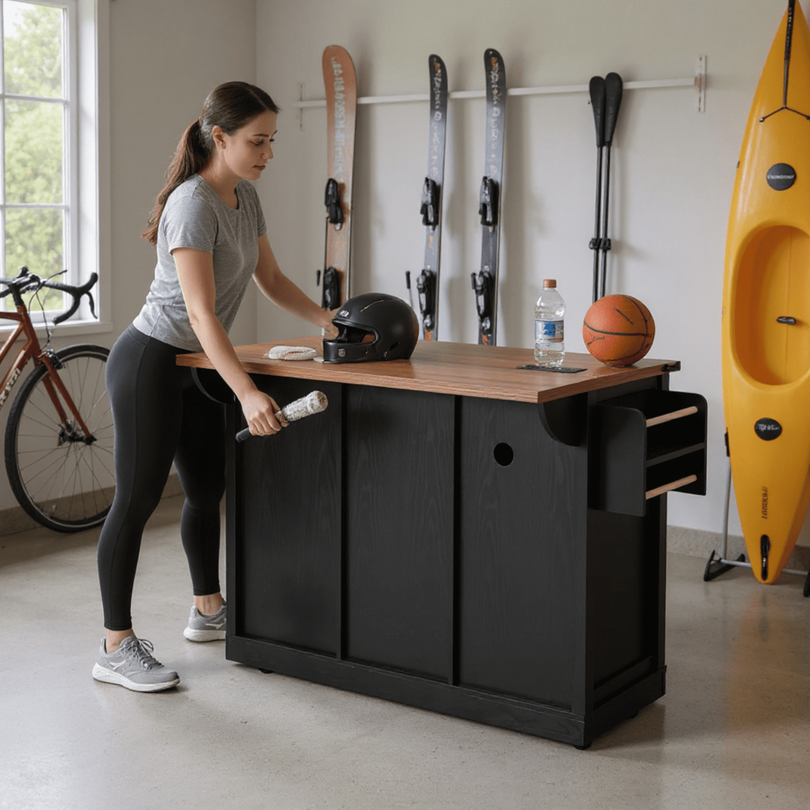 Homy Casa 53.8" Black Garage Storage Cabinet with Sliding Barn Doors, Power Outlets, Adjustable Shelves