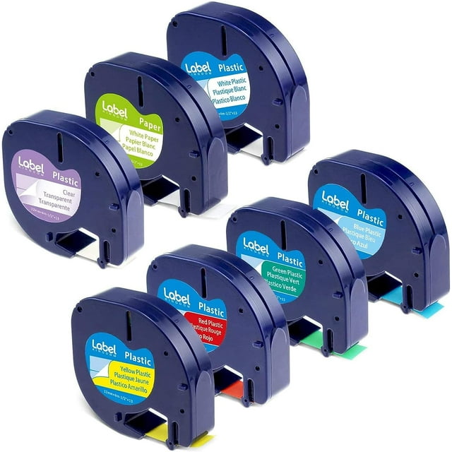 7-Pack Label Tape Compatible for DYMO LetraTag LT 91330 91331 91332 91333 91334 91335 16952 (1/2 Inch x 13
