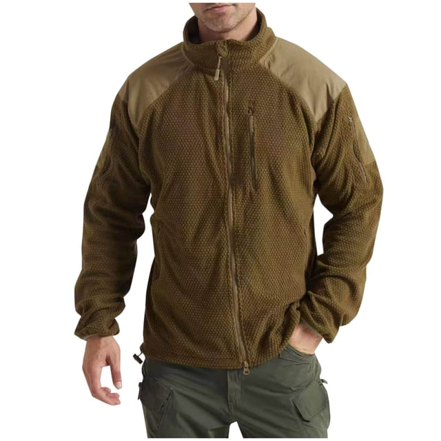 LOVZFMLL Jackets for Men's Stand Up Collar Zipper Pocket Splicing Fleece Jacket For Warmth