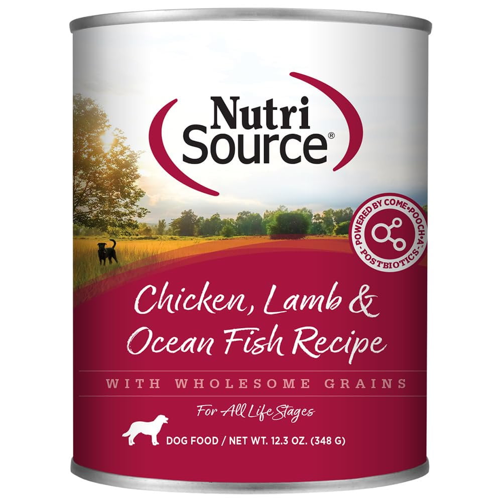 NutriSource, Chicken, Lamb & Ocean Fish Recipe W/Wholesome Grains Canned Dog Food, 13.2 Ounce