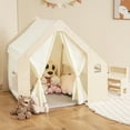 thumbnail image 2 of Gymax 6-in-1 Kids Playhouse Wooden Indoor Play Tent w/ Blackboard Desk Table Chair, 2 of 9
