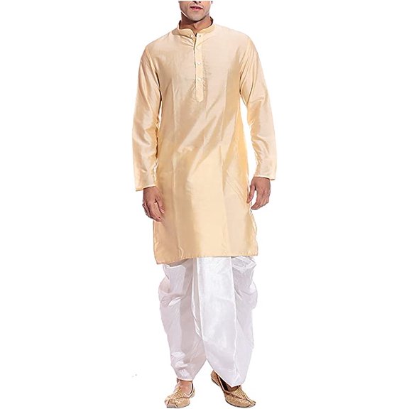 Royal Kurta Men's Silk Blend Dhoti Kurta Set (ROYAL_205_Gold_Small)