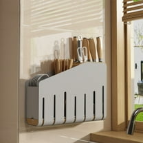 Hauiodp Kitchen Utensil Storage Rack, Wall Mounted Knife Block, Multifunctional Kitchen Knife Storage, Cooking Utensils Stand, Knives Chopstick Organizer for Kitchen