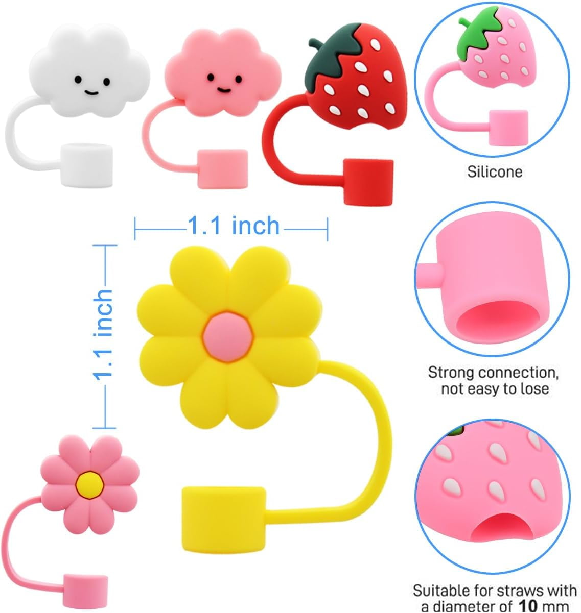 2pcs 10mm Straw Topper With Cute Handle Cup Design, Portable, Insect-proof  And Dust-proof For Outdoor Use