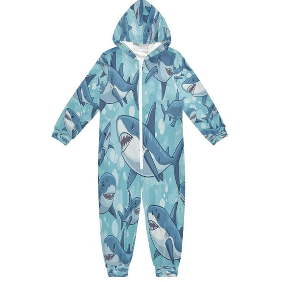 RMDQTR Ultra-Soft Crystal Velvet One-Piece Pajamas/Loungewear Cute Cartoon Sharks