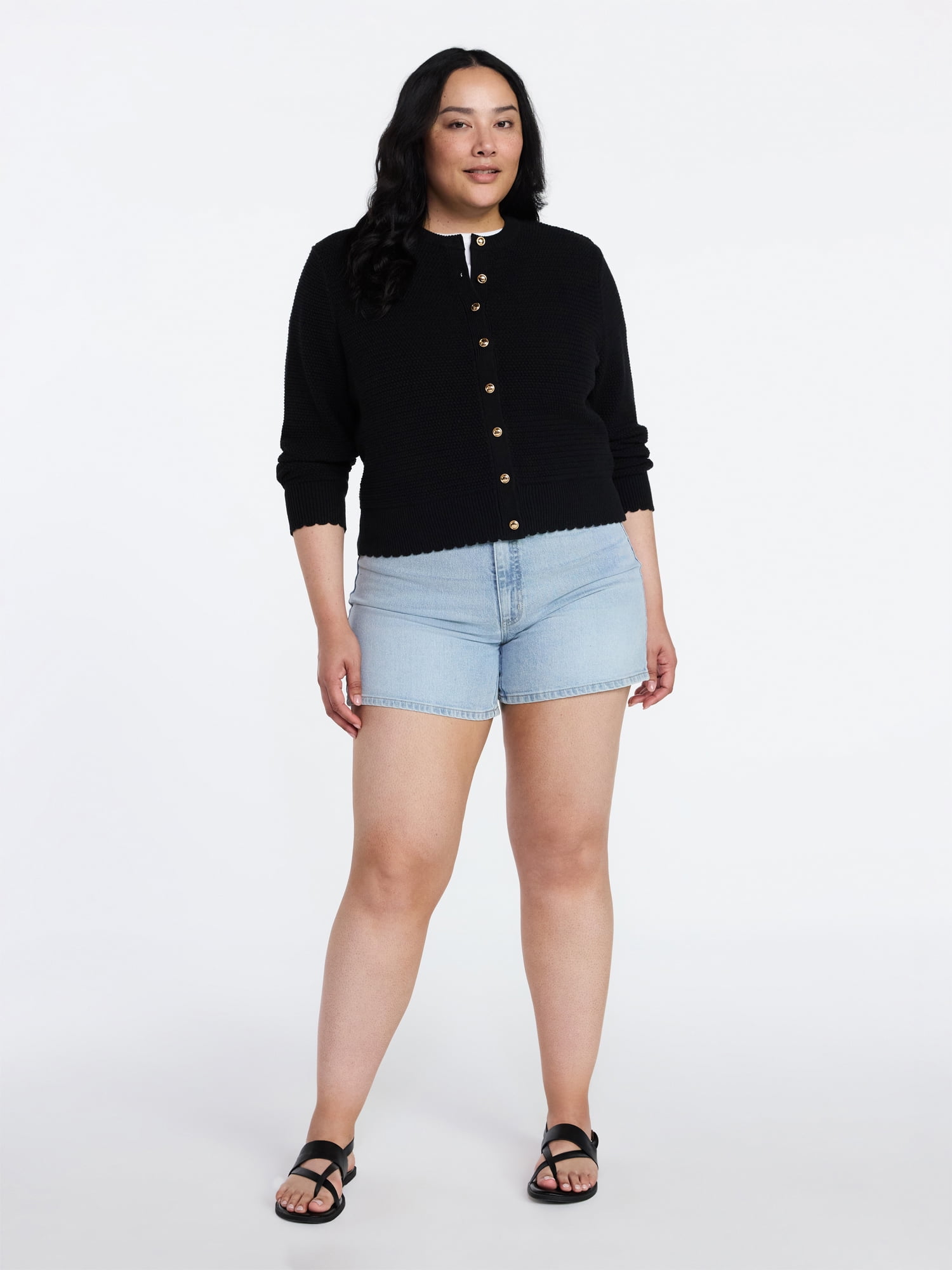 Time and Tru Women's Button Front Textured Cardigan, Sizes XS-XXXL