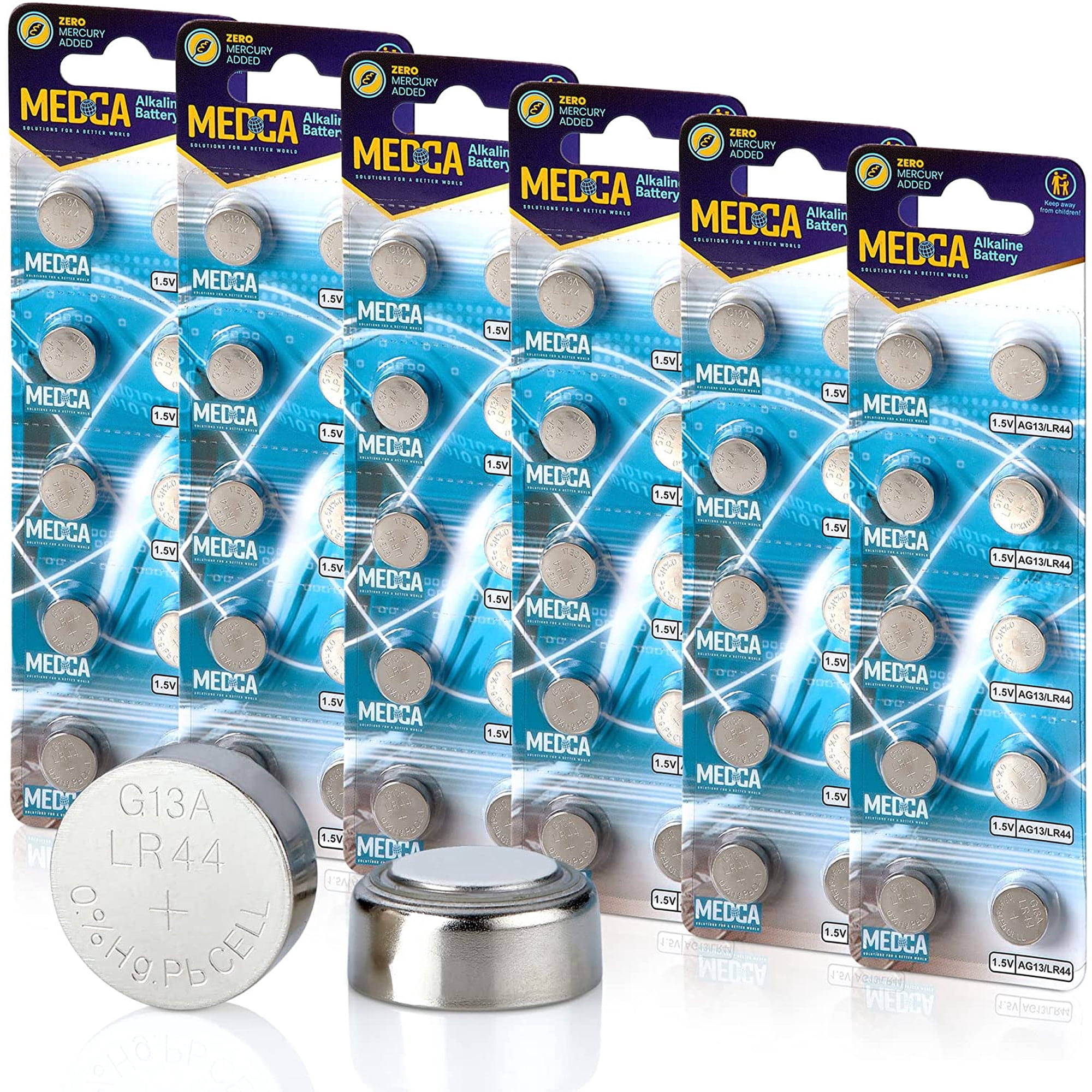 MEDca 1.5V Alkaline Batteries - LR44 AG13 357 303 SR44 Battery - Button Coin Cell for Hearing Aids and Amplifiers, Toys, Remotes, Calculators, Lasers | Long Lasting Power | Anti Corrosion | 60 PCS
