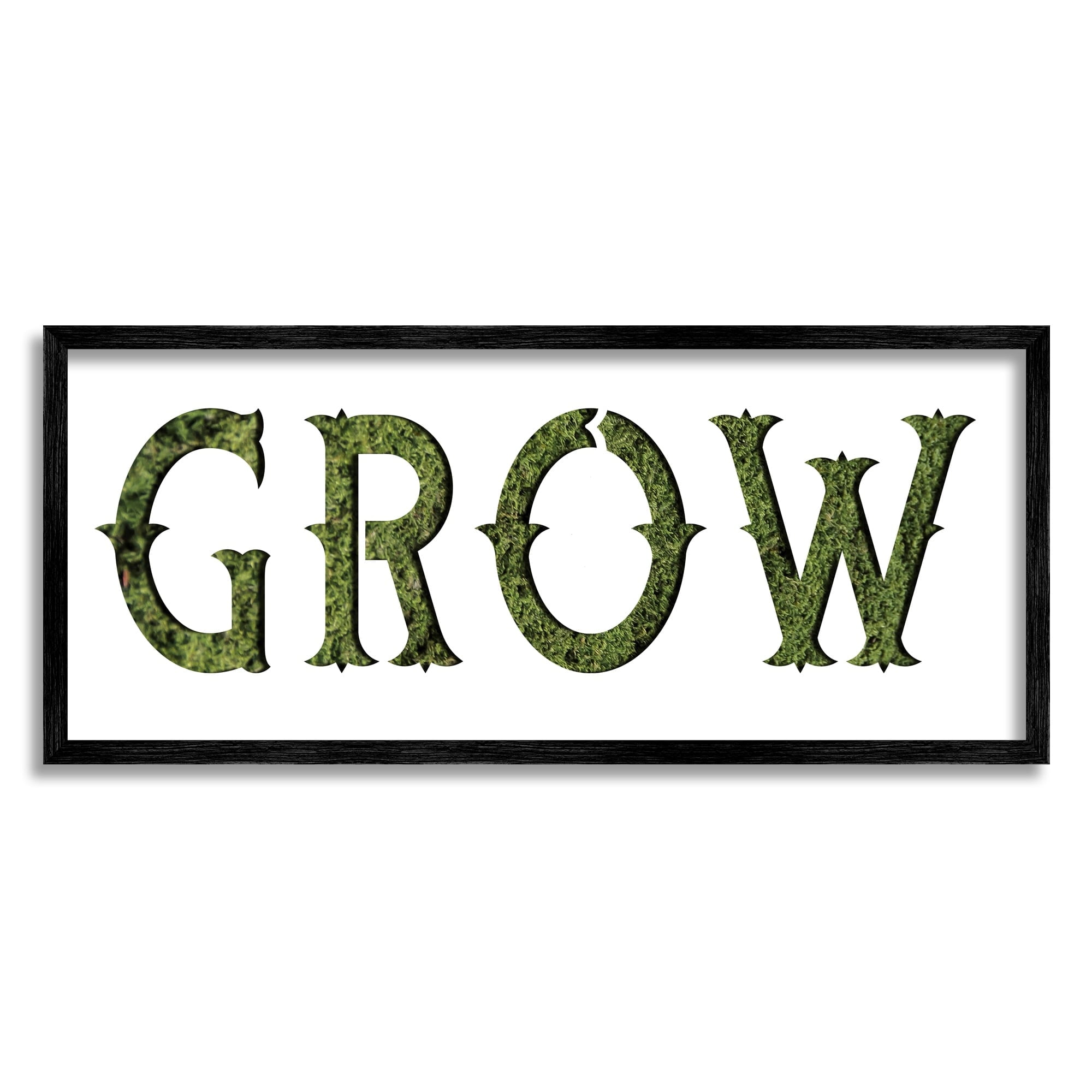 Stupell Industries Grow Phrase Minimal Text over Grass Pattern Modern Painting White Framed Art Print Wall Art, 10 x 24, Design by Daphne Polselli
