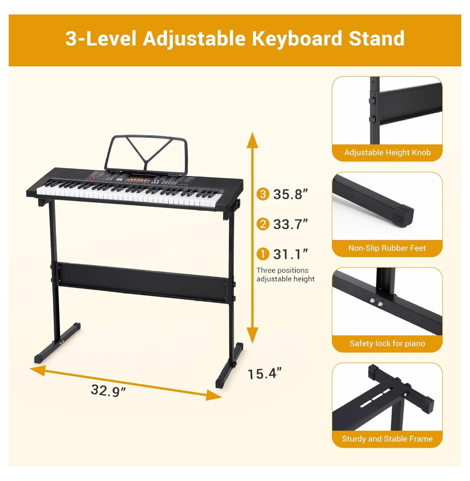 SONGMY 61-Key Portable Electric Keyboard Piano - Complete Set with Stand, Stool, Headphones & Microphone, LED Screen for Beginners & Kids