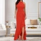thumbnail image 3 of Vestido largo sin mangas con volantes y abertura para mujer - Vestido de noche sexy con abertura, poliéster-spandex, S-XXL, 3 of 6