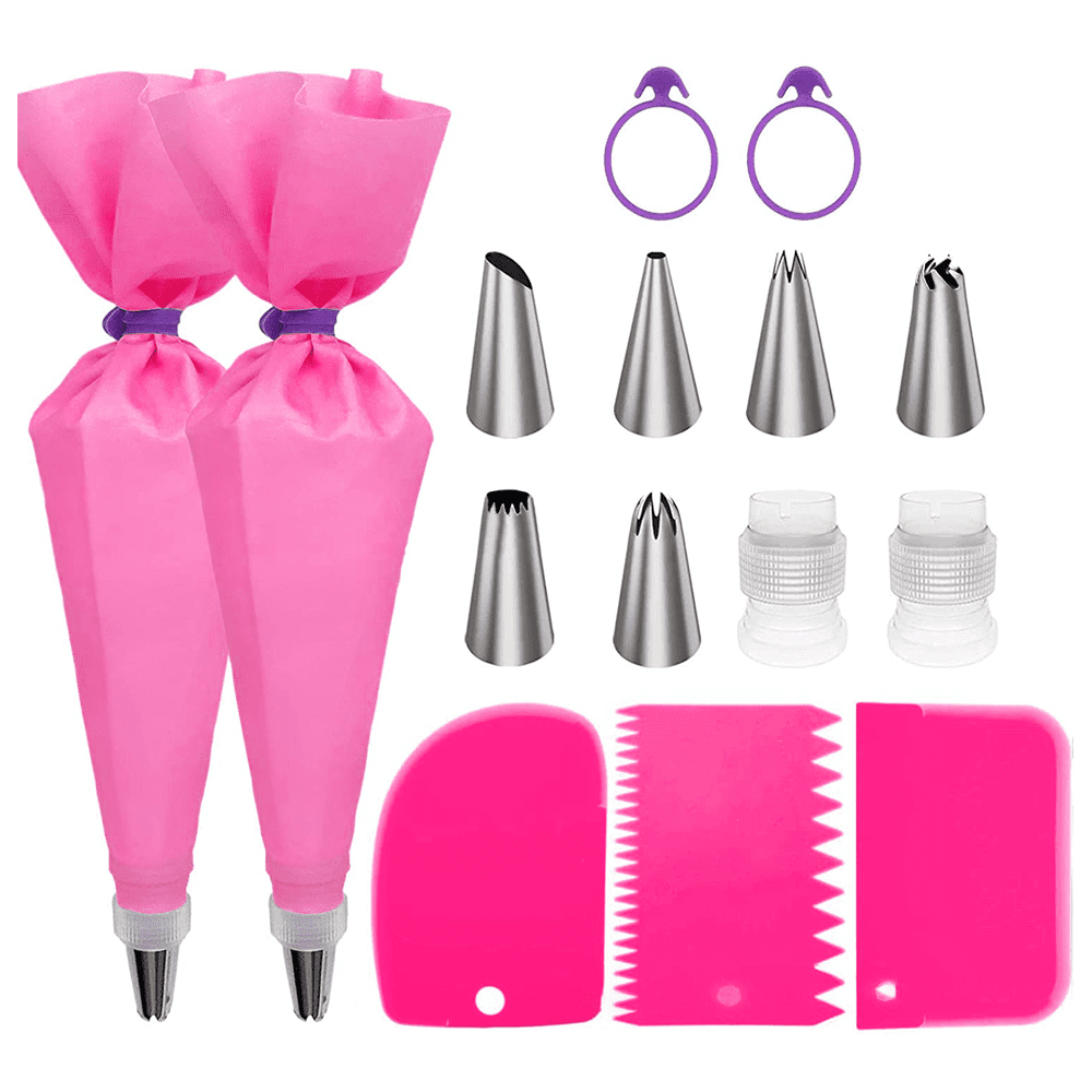Heily Cake Decorating Supplies For Baking With Reusable Pastry Bags And Tips Standard Converters Silicone Rings Cake Decorating Tools Pink