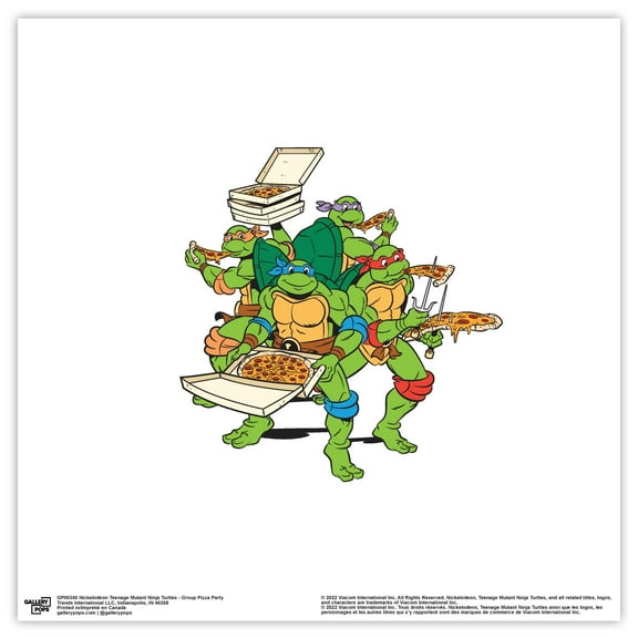 Gallery Pops Nickelodeon Teenage Mutant Ninja Turtles - Group Pizza Party Wall Art, Unframed Version, 12" x 12"