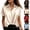 #01 Beige, variant on Womens Silky Satin Blouse Button Down Collared Short Sleeve Twist Hem Shirts Silky Soft Work Office Casual Tops,XXL,#01 Beige