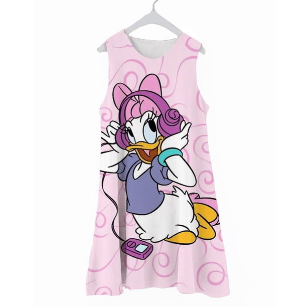Vestido de verano para niña, vestido sin mangas de pato Donald de Disney para niña, vestido corto de princesa, ropa de casa informal a la moda, lindo Graffit130 Gao Jinjia LED