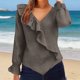 thumbnail image 3 of Camisetas de Cuello en V de Manga Larga para las Mujeres Blusa de Ruffle Casual Camiseta de Trabajo Tops, Tops de Manga Larga de Moda para las Mujeres 2025 Pullover Suelto, 3 of 6