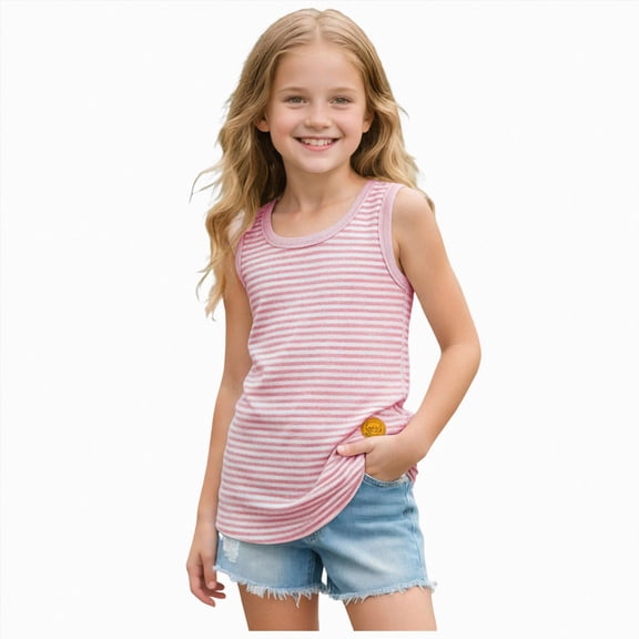 NIEWTR Children Sleeveless Tops Girls Cotton Tank Tops Crew Neck Basic Undershirts Summer Casual Shirts for Play(A-Light Pink,9-10 Years)