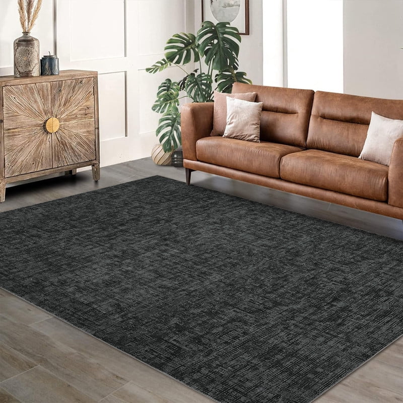 Washable Rug 10x13 for Living Room Modern Abstract Area Rug Non-Slip Large Contemporary Bedroom Carpet Stain Resistant Aesthetic Accent Floor Carpet for Home, Black