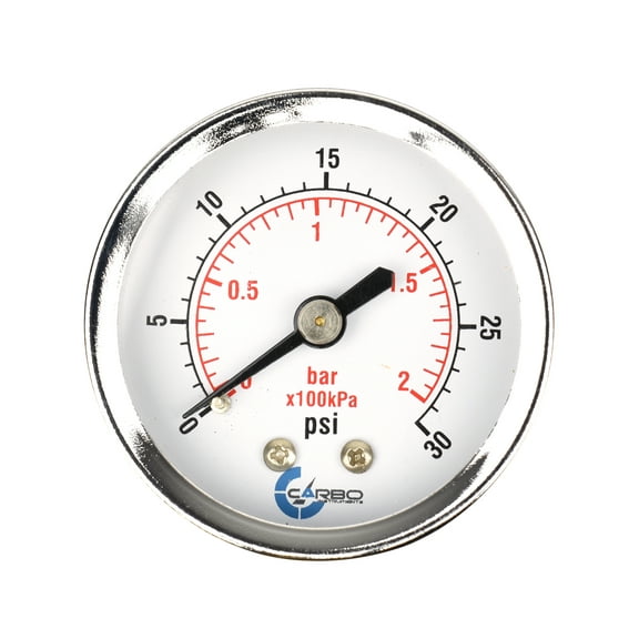 CARBO Instruments 2" Pressure Gauge, Chrome Plated Steel Case, Dry, 0-30 psi/kPa, Back Mount 1/4" NPT