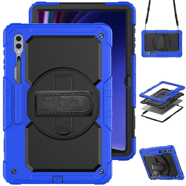 XYX For Samsung Galaxy Tab S10 Ultra/S9 Ultra/S8 Ultra Case 14.6 inch, 360 Rotating Shockproof Cover with Stand, Screen Protector, Shoulder Strap (SM-X920/X910/X900), Blue
