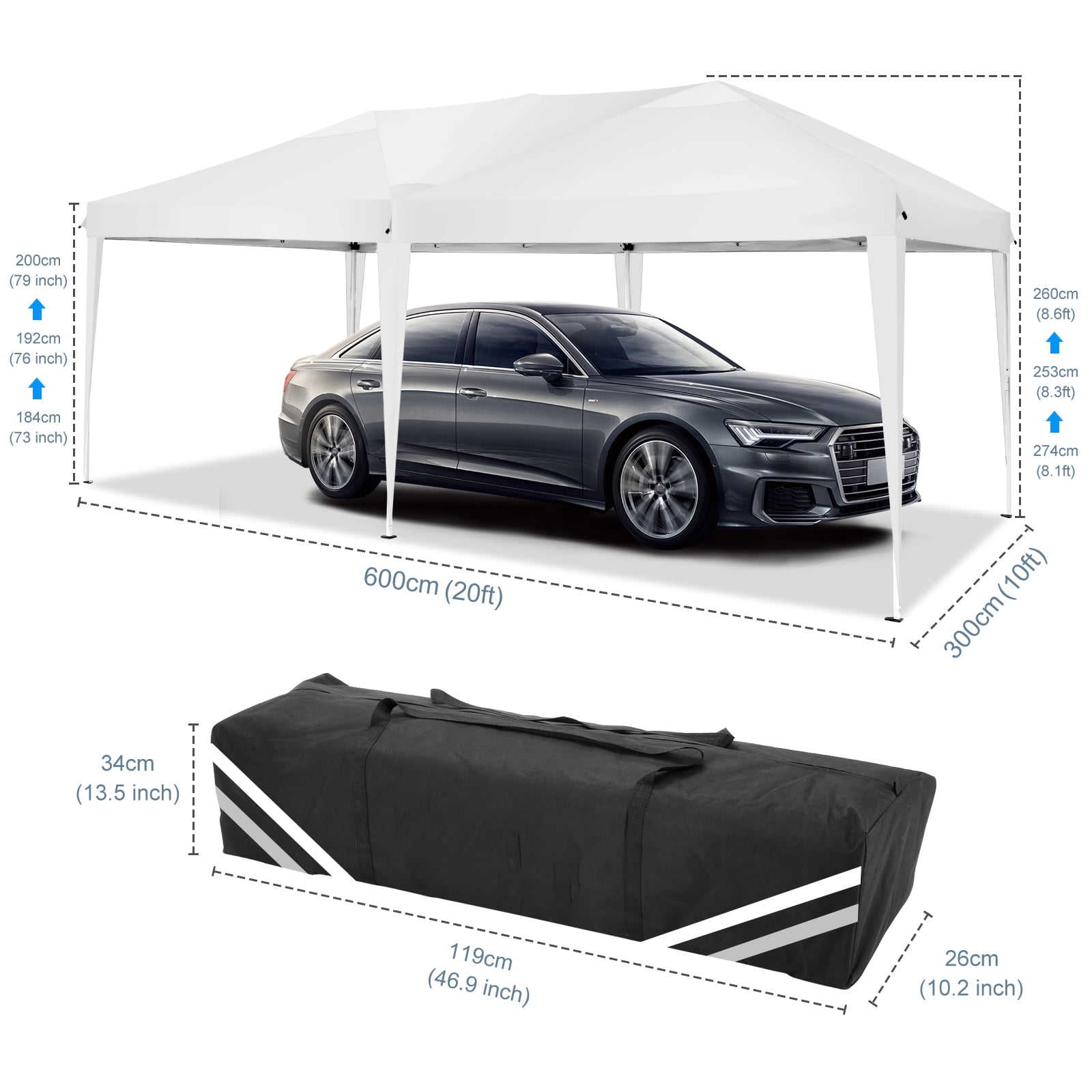 HOTEEL 10x20 Pop up Canopy Tent, Protable Canopy Tent with 6 Sidewalls Waterproof Commercial Pop up Tent for Parties, Wedding, Camping, Courtyard with Carry Bag,White