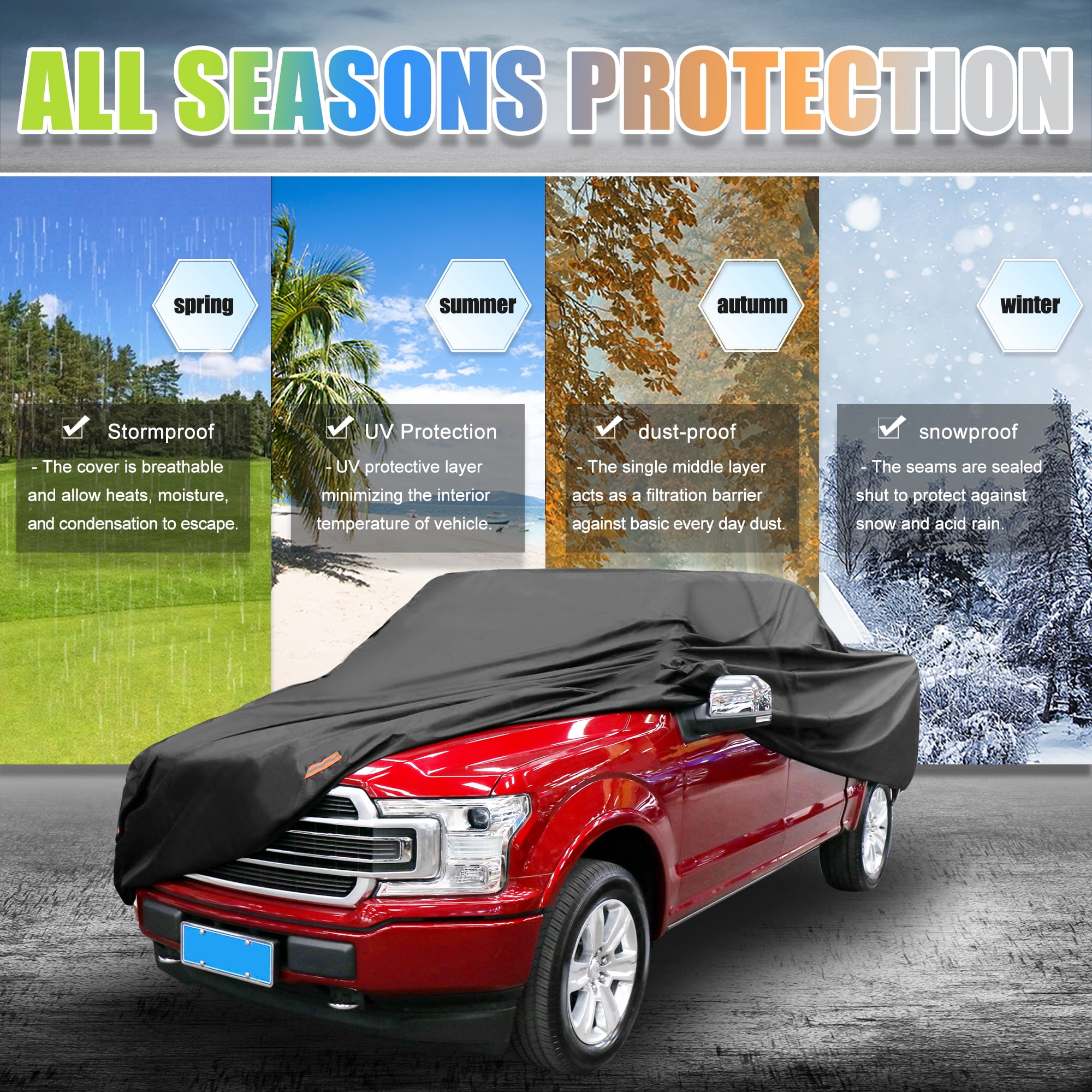 Unique Bargains Pickup Truck Cover for Ford F150 Crew Cab Pickup 04-21 Sun Rain Protection
