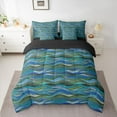 thumbnail image 2 of Homewish Teens Old Fashion Bedding Comforter Set 7pcs, Retro Art Stripes Queen Bedding Sets, Chic Teal Abstract Lines Reversible Queen Sheet Sets, Breathable Home Decor, 2 of 7