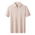 thumbnail image 3 of FRSASU Men's Ribbed Polo Shirts Short Sleeve V-Neck Slim Fit Polo Shirt Casual Summer Collared Golf Shirt Khaki, 3 of 5