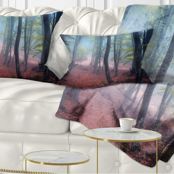 Designart Mysterious Fairytale Green Wood - Landscape Photography Throw Pillow - 12x20