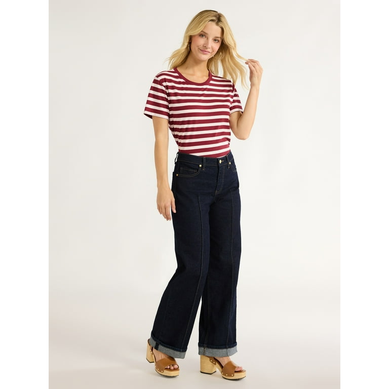 Free Assembly Women's Wide Leg High Rise Pintuck Jeans, 29