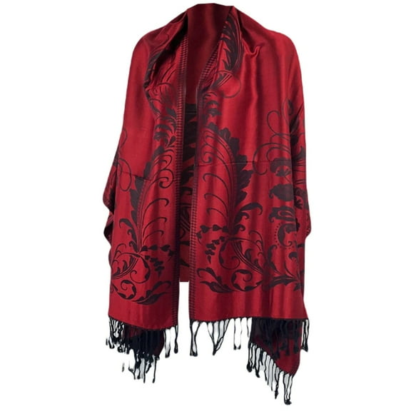 Elegant Burgundy Floral Pashmina Shawl | Luxurious Soft Wrap | Perfect for All Seasons | PA053-008