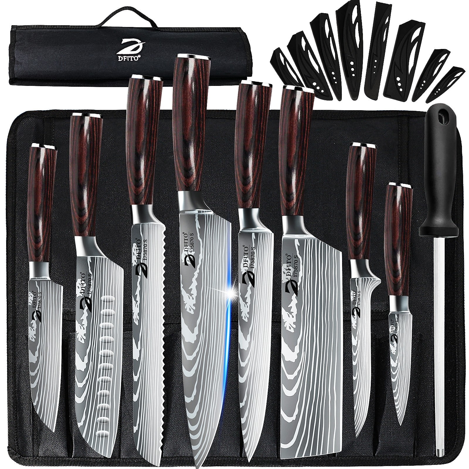 XYJ, Japanese Chef Knife Set, 15pcs, Blue, High Carbon Stainless
