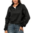 thumbnail image 1 of Sudadera con media cremallera para mujer, sudadera sin capucha de fibra de poliéster transpirable de Color puro, sudaderas informales para oficina, negro M, 1 of 6