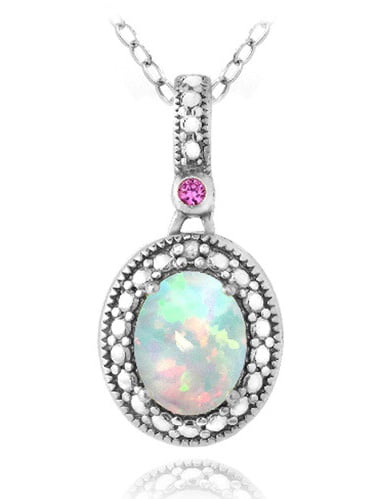 Diamond Accent Created White Opal and Pink Sapphire Sterling Silver ...