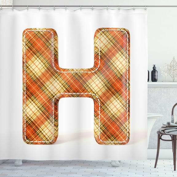 Ambesonne Letter H Shower Curtain, Retro Revival Typeset, 69"Wx84"L, Pale Yellow Vermilion