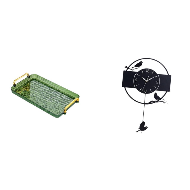 Bandeja para servir,Bandeja rectangular para servir en la cocina con asa,Reloj de pared,Reloj de pared colgante con forma de pájaro,de acrílico negro.,Reloj de pared decorativo con péndulo
