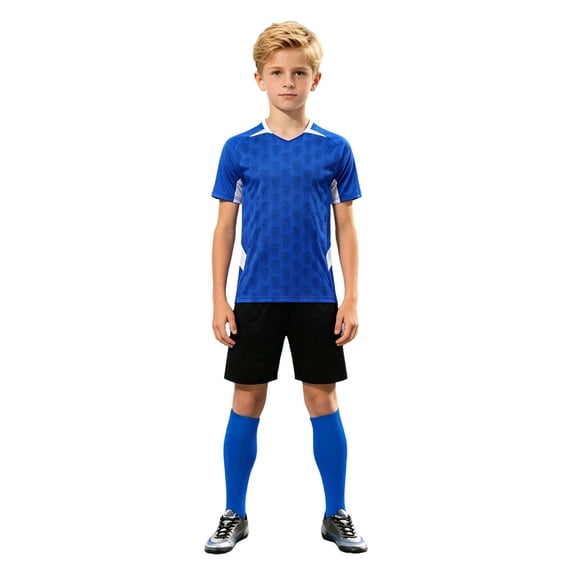 BOOMNY Boys Soccer Outfit Sets Short Sleeve Graphic Football T-Shirts Shorts 2 Peice Workout Set, Sizes 5-6 Years