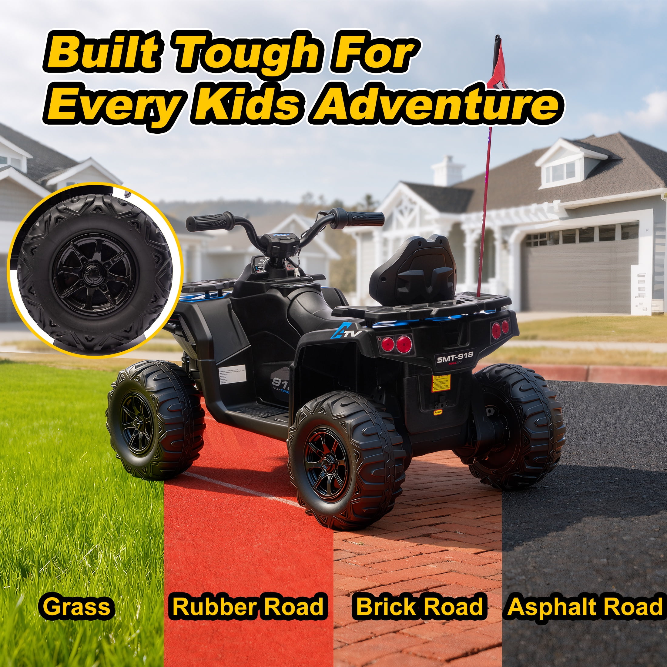 iRerts 24V Ride on ATV, Powered Ride on Toys Kids 4 Wheeler for Boys Girls Ages 3-6 Gifts, Kids Ride on Car Electric Vehicle with Bluetooth, Music, USB Port, Multi-Color Lights, Blue