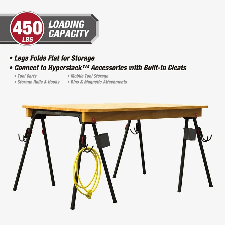 Hyper Tough Hyper Stack Foldable Metal Sawhorse, 450 lb Weight Capacity, Heavy-Duty