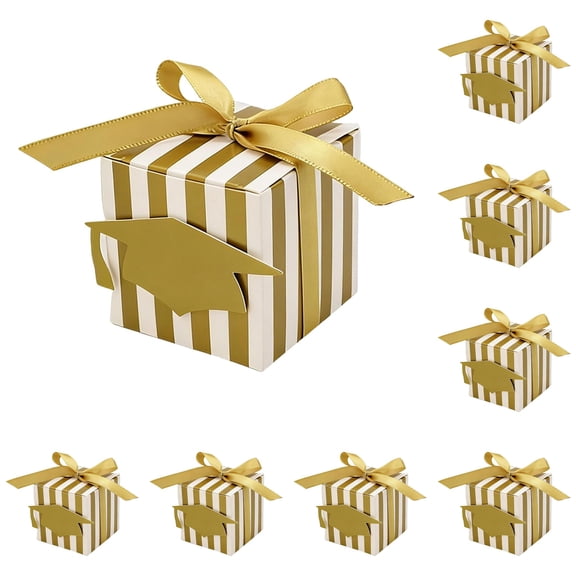 20-Pack Graduation Cap Candy Boxes for Class of 2026, 2.1 Inch Gold Striped Paper Favor Boxes with Ribbon, DIY Treat Holders for Snacks for Grad Party Decorations & Table Centerpieces, By VINOIC