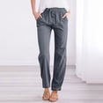 thumbnail image 2 of Women's Straight Leg Pants Trousers Slacks, Linen Blend Lace-Up Front Tie Waist, Solid Color Relaxed Fit Casual Daily Work Office Lounge Wear | Aestivo,Gray L, 2 of 8